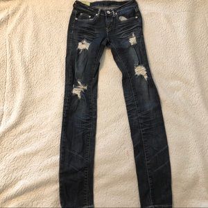 VINTAGE 90s Ripped Dark Blue Bedazzled Jeans